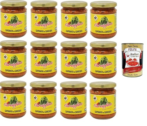 Fratelli Contorno Carciofina, Caponata di Carciofi Caponata de Alcachofa, 12 x 200 gr + Polpa Italiana Gourmet 400 g