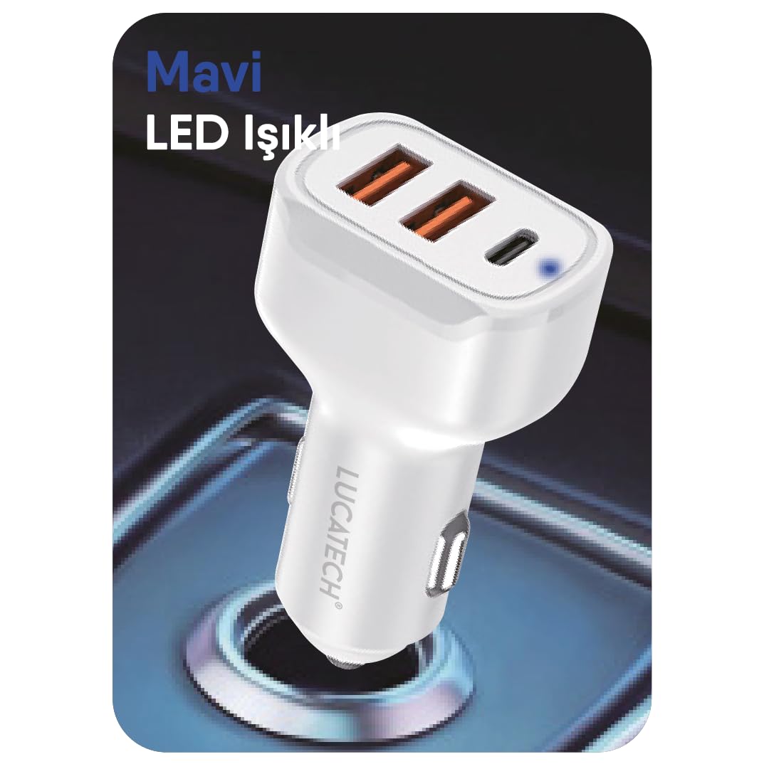 100W Ultra Hızlı TURBO Araç Şarj Başlığı – 2 USB + 1 PD (Beyaz)
