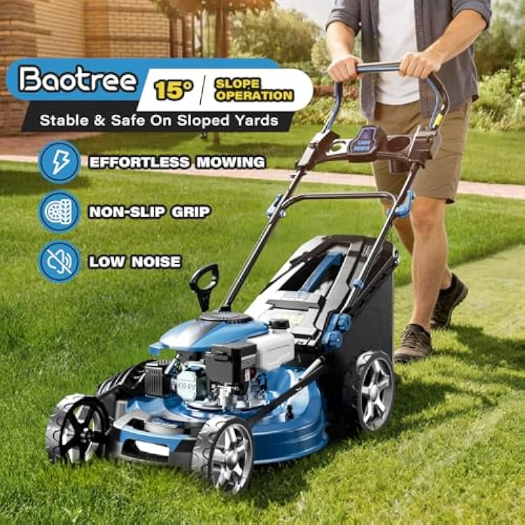 Gas Powered Push Lawnmower, 21-Inch Cutting Deck, 201cc 4-Cycle Engine, 7 Levels Adjustable Cutting Height, 3-in-1 Functions (Bagging, Mulching and Side Discharge)