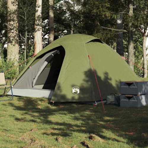 Kuppel-Campingzelt für 4 Personen, Olivgrün, Wasserdichtes 185T Polyester Outdoor Zelt mit PU-Beschichtung, E-Anschluss, Tragetasche, Ideal für Camping und Reisen