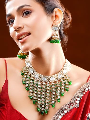 Image of Rubans Necklace Maangtikka Set Gold Plated Kundan & Pearl Jewellery Gift for Women & Girls