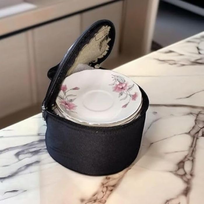 Image of Saucer Storage Bag with Zip Closure Round Plate & Tea Set Organizer Cover | Kitchen Crockery Storage Pouch Multi-Purpose Storage Cover for Home & Travel (Multicolor)
