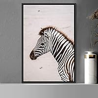 Framed Canvas Wall Art Zebra Animals Dramatic Farmhouse/Country Living Room Multicolor Photography Zebra - 16x24 inches
