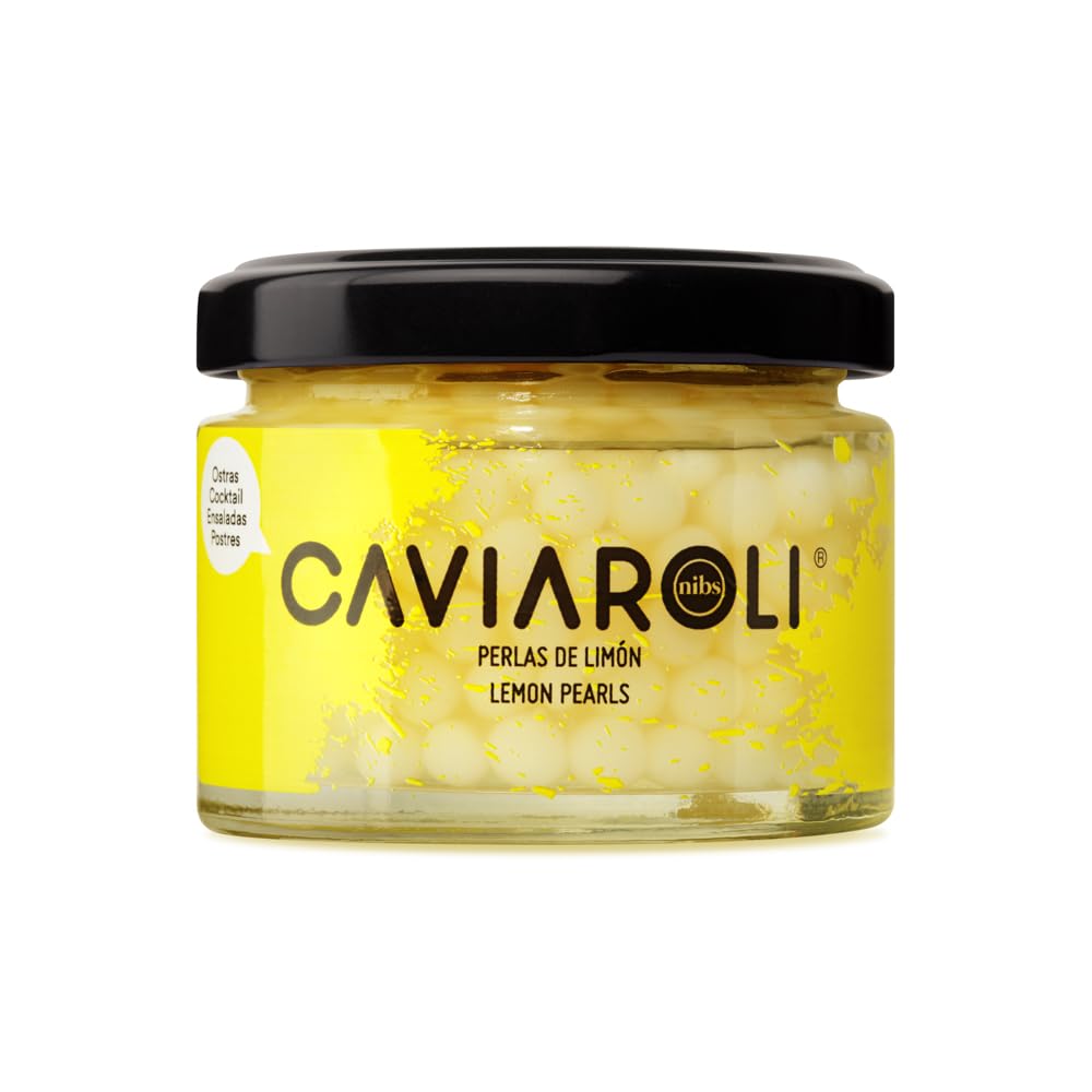Perlas de jugo de Limón Gourmet para Aliño o Decoración bote 50gs. Esferas de jugo de Limón en su interior líquido, estallan en la boca cuando las muerdes. Color amarillo y sabor ácido y de limón.