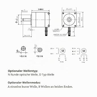 Stepper Motor 42BYGH34 Bipolar 4-Core 12V 1.3A 0.30Nm Stepper Motor Stepper Motor with Connection Cable 1.8 Degree Stepper Angle Stepper Motor for 3D Printer