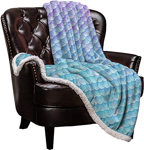 Roses Garden FBA200701HUZHIYUAN-SLXM00614MTEARGE Mermaid Sherpa Fleece Blanket, Super Thick And Warm Cozy Luxury Blanket 40"X50", Ombre Beauty Mermaid Gradient Color Fish Scale Bed Blanket cover