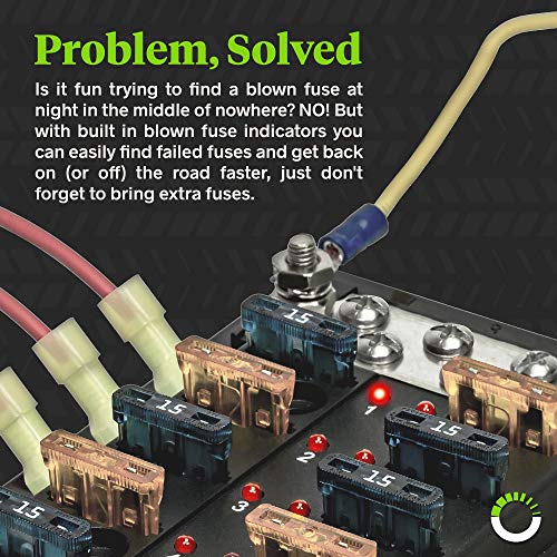 10 Way Blade Fuse Block with Ground Negative Bus bar for Automotive [ATC/ATO Blade Fuses] [100 Amp] [LED] [Protection Cover] [12V - 30V DC] Auto Marine Ground Terminal Fuse Box - Thumbnail 2