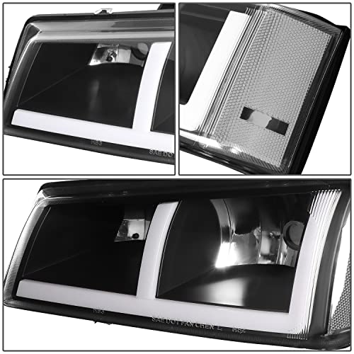 Image of DNA MOTORING HL-LB4-CSIL03-BK-CL1 Pair of LED F-LED Light Bar Headlights Compatible with 03-06 Avalanche 1500 2500 / Silverado 1500 2500 3500 1500 HD 2500 HD, Fit Models without Factory Cladding ONLY