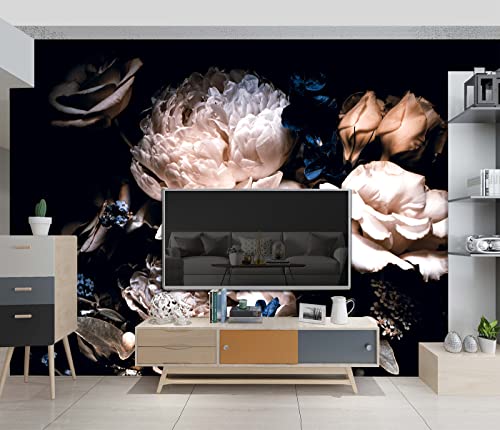 Bzhxbz - Black Peony Floral Wallpaper Bedroom Pink Botanical Flowers Leaf Murals Living Room Tv Background Large Wall Mural Aesthetic Room Decor - 137"X96" Not Peel And Stick #TOP2