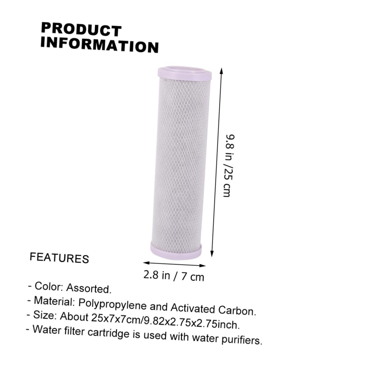 Filtro de Agua de Polipropileno y Carbón Activado para Purificador | Recambios para Filtros Agua, Caudal Amplio, Cartucho Reemplazable, Uso Doméstico, Formato