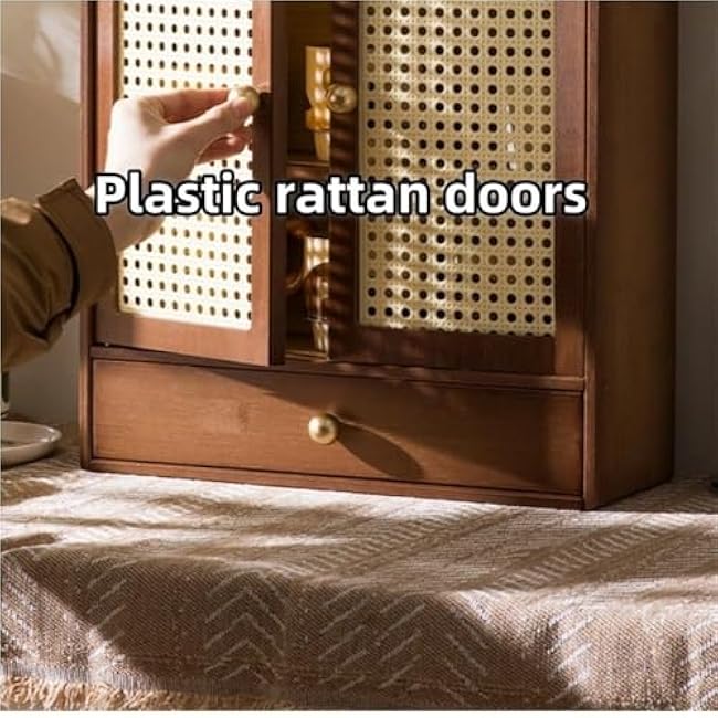 Coffee Station Establisher with Drawer Countertop Storage Organizer Desktop Storage Cabinet Mug Holder for Kitchen Elegant(Natural)