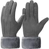 Picture of Vagasi Winter Gloves for Women, Touch Screen Cold Weather Thermal Warm Windproof Gloves, Soft Thick Fleece Lining Glove for Running Driving Hiking, Grey