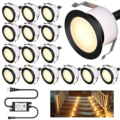 GEYUEYA Home LED Deck Light Kits Warm White, ?1.22 Recessed Deck Light 16 Pack with Black Protective Shell, 12V Low Voltage LED Deck Lighting, IP67 Waterproof Outdoor Stair Light for Garden