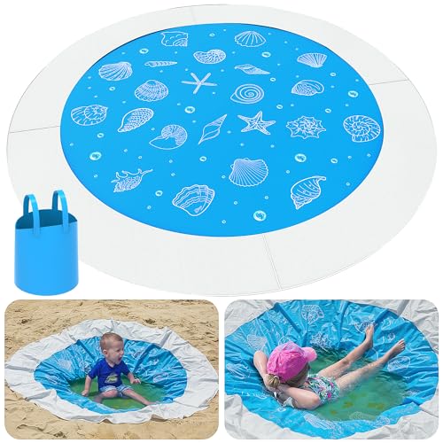 6.5 x 6.5 Feet Baby Beach Pool-Kiddie Pool and Beach Blanket-2 in 1 Toddler Paddling Pool-Beach Toys for Infant Kids Boys and Girls