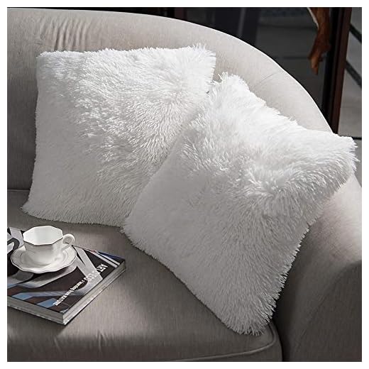 NordECO HOME Fluffiga kuddöverdrag fuskpäls prydnadskuddöverdrag mjuk kvadrat dekorativa kuddöverdrag gosiga prydnadskuddar för soffa sovrum vardagsrum, 45 x 45 cm, 18 x 18 tum, set med 2, Vit