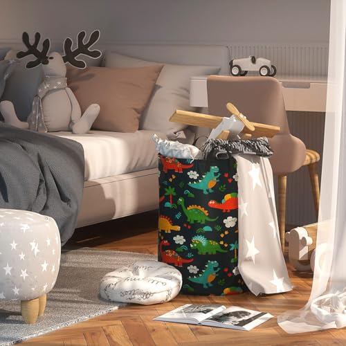 سلة غسيل بتصميم ديناصور للاطفال، سلة تخزين قماشية قابلة للطي ومقاومة للماء سعة 63 لتر مع مقابض، لون ازرق داكن للملابس وغرفة نوم الاطفال الاولاد وحضانة الاطفال وتخزين الالعاب، سلة هدايا لحفلات استقبال