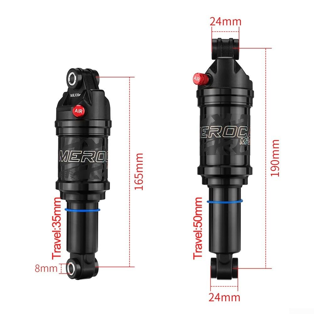 Oniissy Ammortizzatore posteriore ad aria per bicicletta con rimbalzo/blocco 125/150/165/190mm, pressione dell'aria regolabile, ammortizzatore per mountain bike (165MMx35MM)