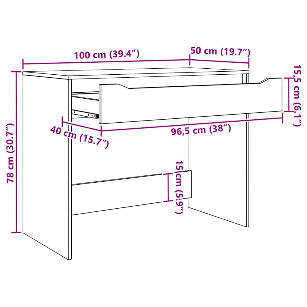 Scrivania in legno Sonoma grigio, 100 x 50 x 78 cm, con cassetto, scrivania per computer per ufficio e home office, mobili per studio per postazione di lavoro organizzata