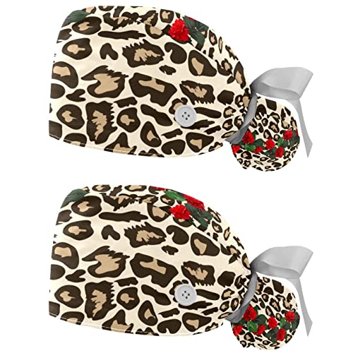 Casquettes de travail respirantes JDEZ lot de 2 chapeaux bouffants imprimé léopard roses