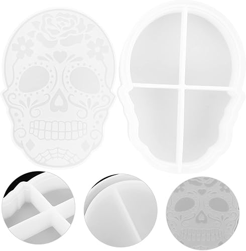 Miniatura 7 de Moldes de cenicero de calavera, 2 piezas, caja de almacenamiento de calavera, moldes de resina de Halloween, moldes de silicona, molde de cenicero