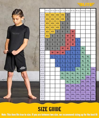 Image of Elite Sports Kids Jiu Jitsu BJJ Rash Guard, Short Half Sleeve Compression Shirt for Youth Boys Girls Sports Nogi Training