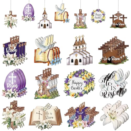 36 Pcs Religious Easter Ornaments Wooden - He is Risen