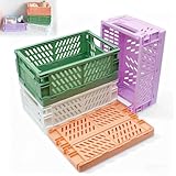 Vlecexs Cassette Plastica Pieghevoli, 4 Pezzi Cassetta Pieghevole, Cassetti Plastica Impilabili, Scatola Portaoggetti Pieghevole, Cestini Portaoggetti per Cucina, Bagno, Ufficio, Armoire, 25x16,5x10cm