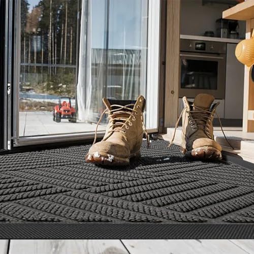 Diaxilu Fußmatte Außen 80 x 120 cm, Silikon Schmutzfangmatte für Außen & Innen - rutschfest, Staubdicht und Waschbar, Türmatte Außen Wetterfest für Haustür, Eingang, Balkon - Dunkelgrau