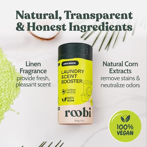 Image of Roobi Sustainable Laundry Scent Booster Beads. Linen Breeze Fragrance | Up to 20 Washing Cycles, Carbon Neutral, 100% Vegan. 200 Grams