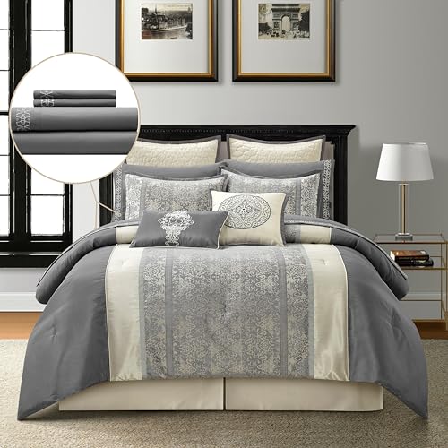 Grand Avenue Silver & Ivory Comforter Set King Size cover