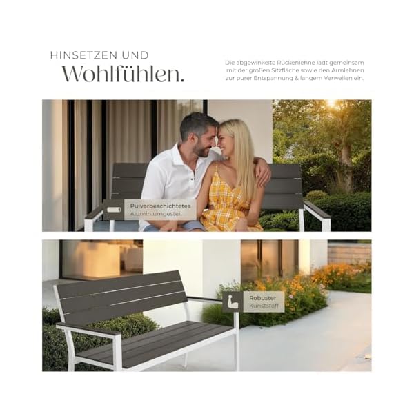 tectake Gartenbank 2-Sitzer Holzoptik Hellgrau/Weiß