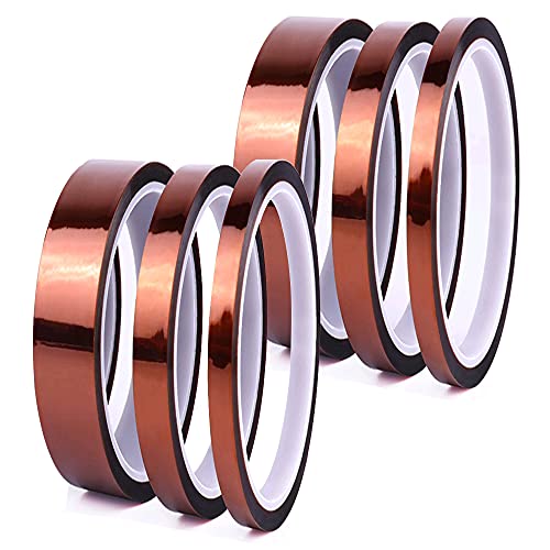 6 Rolls High Temp Tape, Muulaii Heat Tape Heat Resistant Tape Heat Transfer Tape Thermal Tape High Temperature Tape Heat Tape for Sublimation- 5mm, 8mm, 10mm x 108 Feet Each Roll