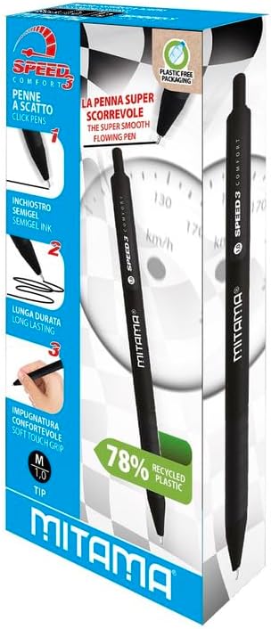 Guľôčkové pero Mitama SPEED s čiernym semi-gélovým atramentom, hrot 1,0 mm, balenie 12 ks