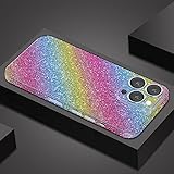VAOXTY Compatible with iPhone 15 Bling Glitter Sticker Skin Wraps Shiny Sparkle Cute for Women Girls Girly Luxury Sticker 2 Pack Rainbow