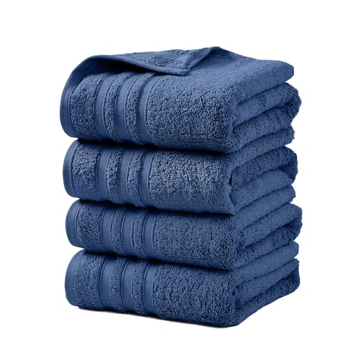 LINENOVA 100% Cotton Bath Towels 4 Pack - Premium 450GSM Soft & Lightweight Towel Set, Quick Dry & Absorbent Bathroom Towels, Ideal for Hotel, Spa and Gym Use (65x130cm, Navy)