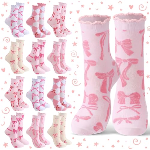 Image of Jadive Coquette Pink Bow Socks Pink Bow Women's Inspired Socks Ornament for Birthday Decor Gift