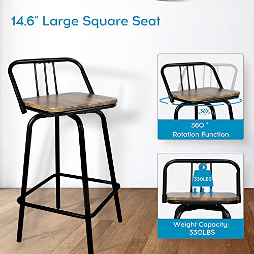 Homaterial Swivel Bar Stools Set Of 2, Industrial Kitchen Counter Height Stool With Wood Seat And Backrest For Dining Room, Kitchen, Counter Bar, Rustic Brown #TOP5