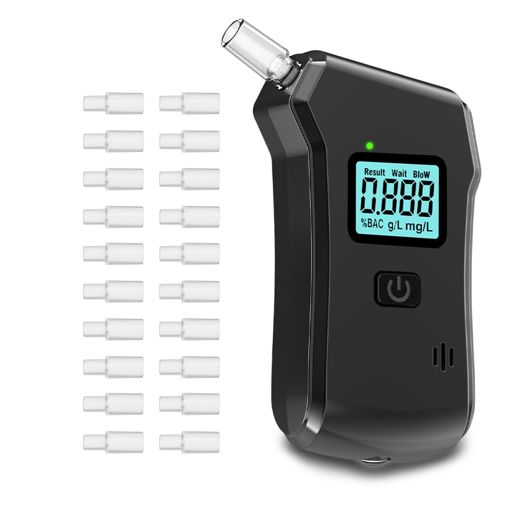 Alkoholtester Professioneller für den Heim und Professionellen,Gebrauch mit 20 Aufsätzen,LCD-Digitalanzeige und Hochempfindlichem Chip für höchste Genauigkeit
