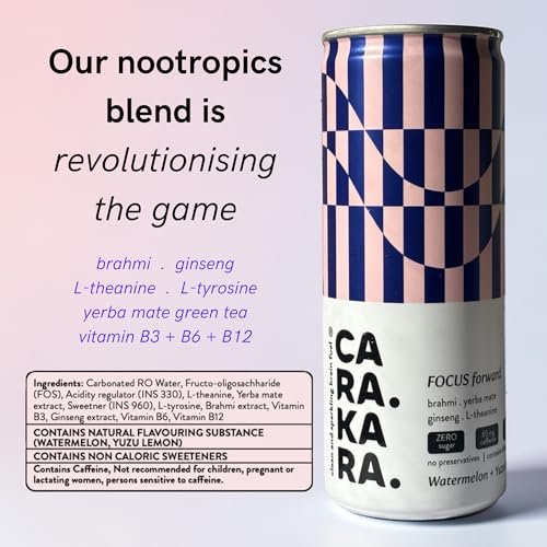 Image of Carakara Focus Forward | Yerba Mate Natural Caffeine + L-Theanine Drink | Focus, Energy & Mental Clarity | Zero Sugar | Watermelon + Yuzu Lemon | 250ml x 6