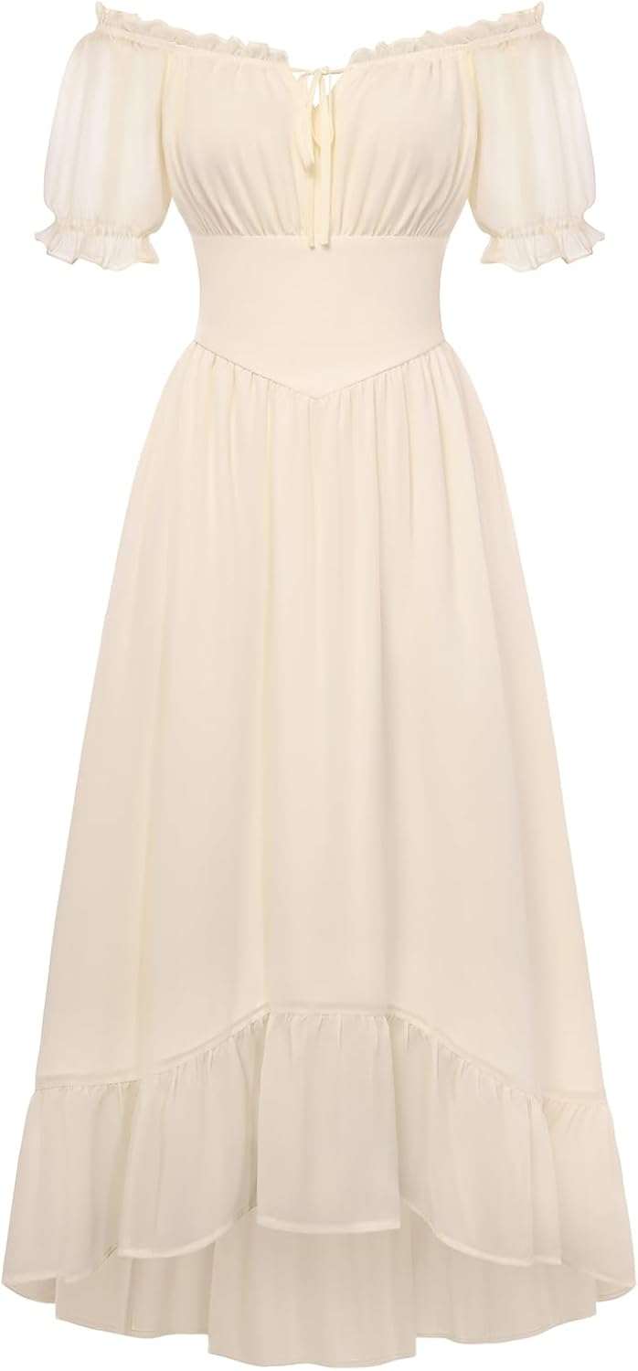 Scarlet Darkness Women Renaissance Dress Puff Sleeve Off Shoulder Fairy Milkmaid Dress