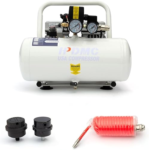 Miniatura 8 de HPDMC Compresor de aire portátil, 0.8HP 1.73 CFM 90PSI Compresor sin aceite Tanque de 2.5 galones y máx. 115 PSI, 62 dB Compresor ultra silencioso
