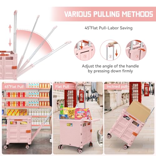 Chariot de courses pliable rose pour le camping et le marché - 4