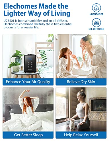 Elechomes Humidifiers For Bedroom (6L), Ultra-Quiet Warm And Cool Mist Humidifiers For Home, Baby And Plants, Customized Humidity, Sleep Mode, Timer, Uc5501, Black #TOP4