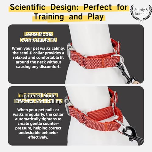 SEOUGEE Martingale Dog Collar Personalised, Reflective Nylon Escape-proof Anti-pull Dog Collars with Custom Engraved Metal Buckle, Walking Training Daily Used for Medium Dogs (M Rose Red, 40-55cm) - Image 7