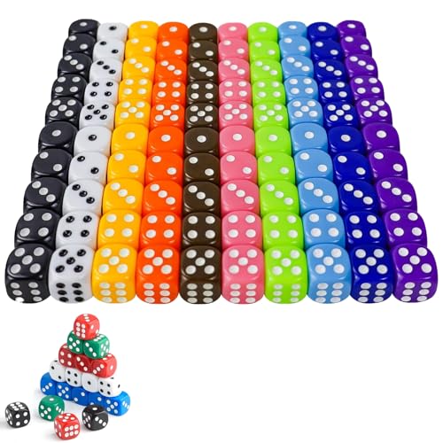 ZXNJA 100 Stück Würfel, Bunt, Dice, Sechsseitiger Würfel Set, Spielwürfel, 12mm, Umweltfreundliches Acrylmaterial, Für Würfelspiele, Tischspiele, Bar, KTV, Party