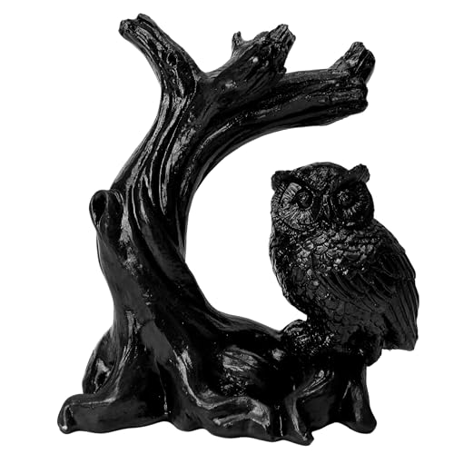 KH866 Owl Sphere Holder Crystal Stand Ball Resin Display 4.92x4.06 Natural Quartz Wood Base Figurine Stable Desktop Decoration for Bedroom Office Living Room Study Crystal Ball Decor Gift