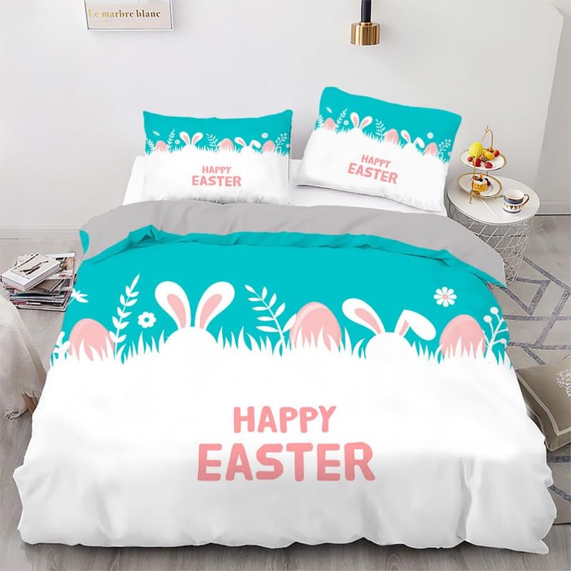 Parure de Lit 90x190 Enfant Lapin Blanc en Microfibre avec Housse et Taie