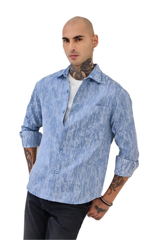 Image of SNITCH Men Casual Shirt | Slim Fit Full Sleeve Mandarin Collar Stripes Design | Premium Viscose Blend & Breathable Fabric for Everyday & Semi-Formal Wear
