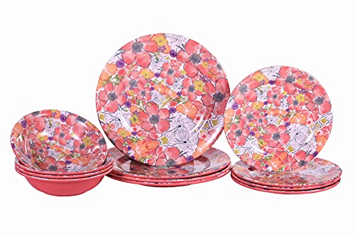 Blue Boat 12-Piece Melamine Dinnerware Set, Thanks Giving Dinner Dishes Set,Original Design,100% Melamine Dinnerware, Break-resistant Dishwasher Safe,Plates and Bowls,Indoor and Outdoor Use,BPA Free