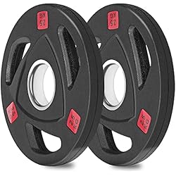 Discos Fraccionales Halterofilia wuuhoo® platos de pesas olímpicas Ray 50mm - juego de 2 pesas, plato de pesas engomado con núcleo de acero y asas, revestido en negro - equipo de fitness para el hogar